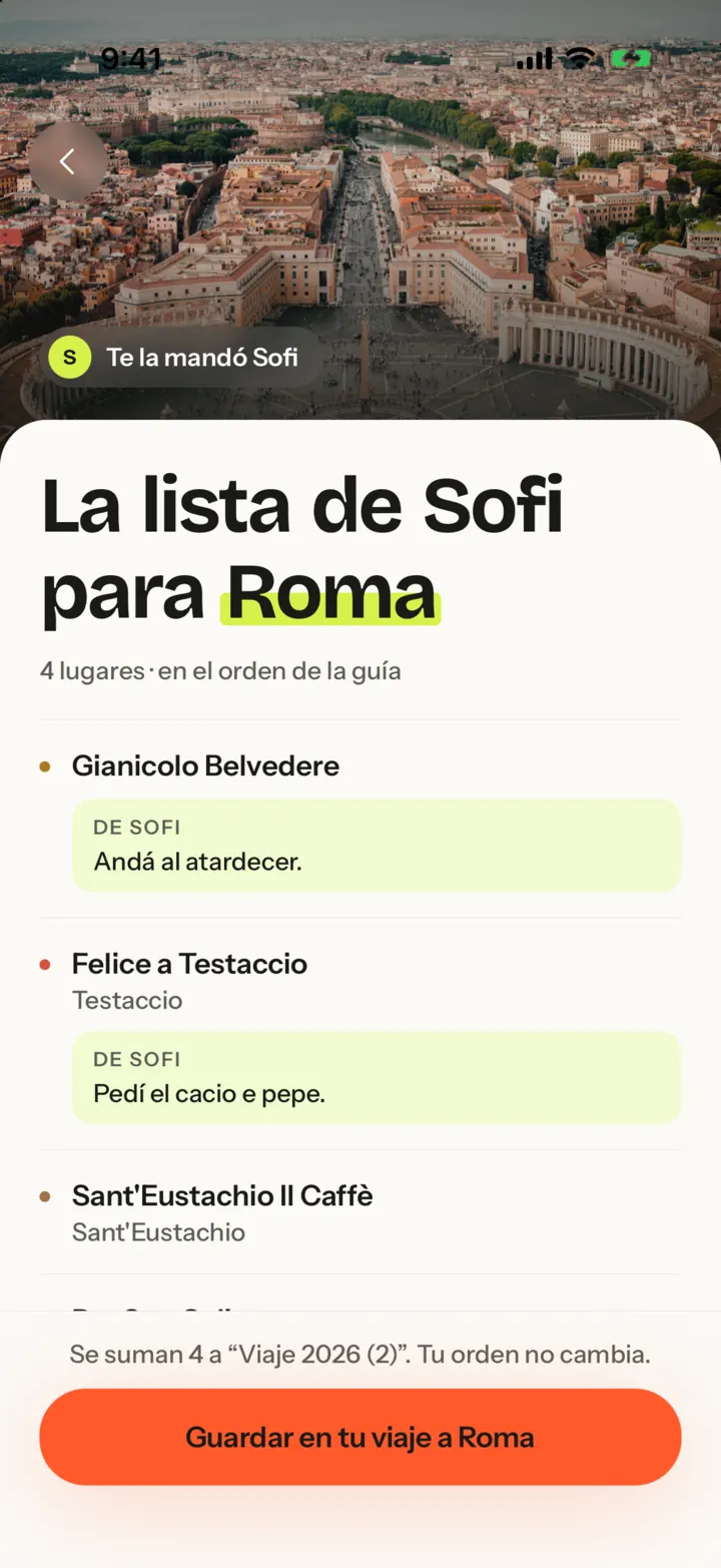 «La lista de Sofi para Roma»: cuatro lugares, cada uno con su nota.