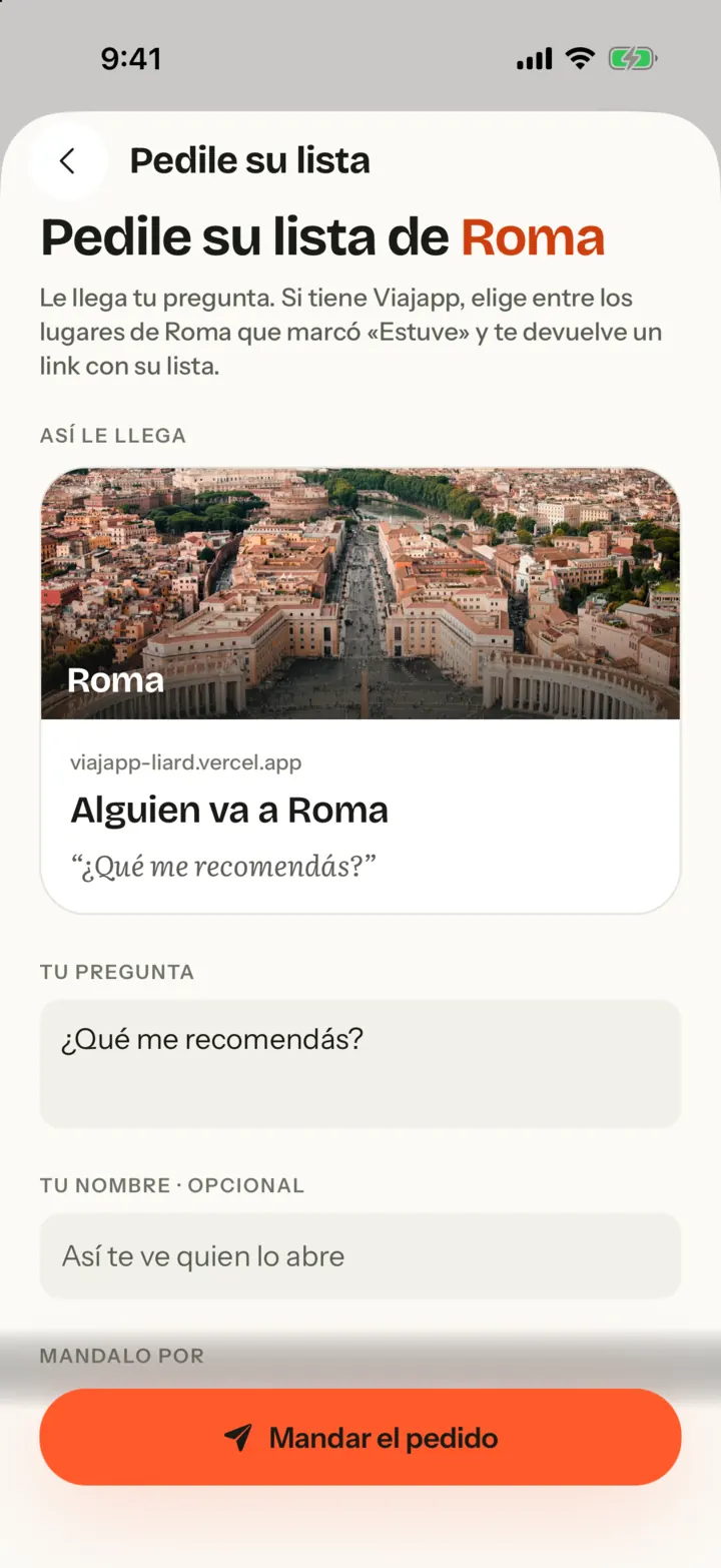 «Pedile su lista de Roma»: el pedido con tu pregunta, listo para mandar.